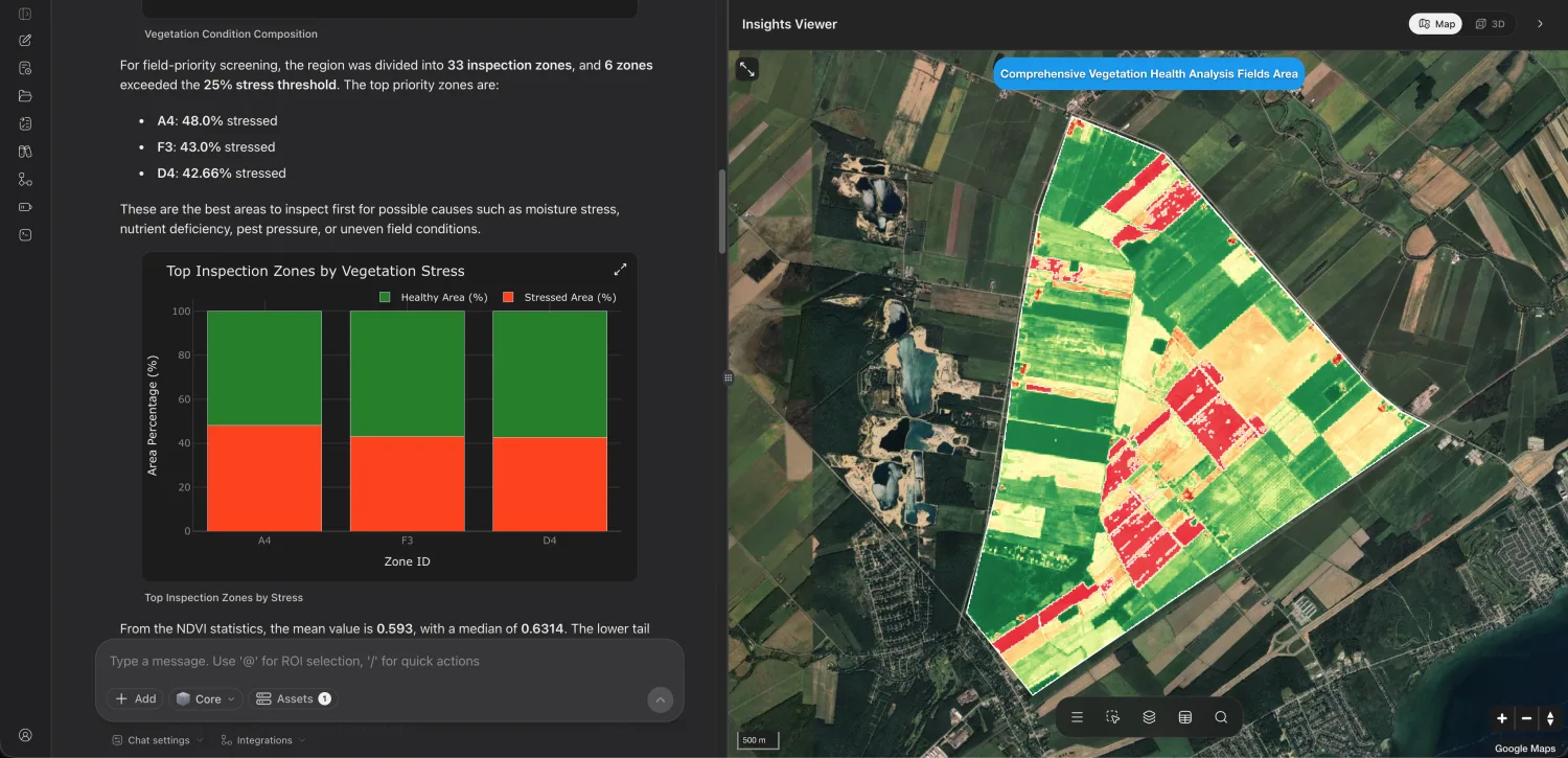 Vegetation health and stress-zone analysis in the Insights Viewer